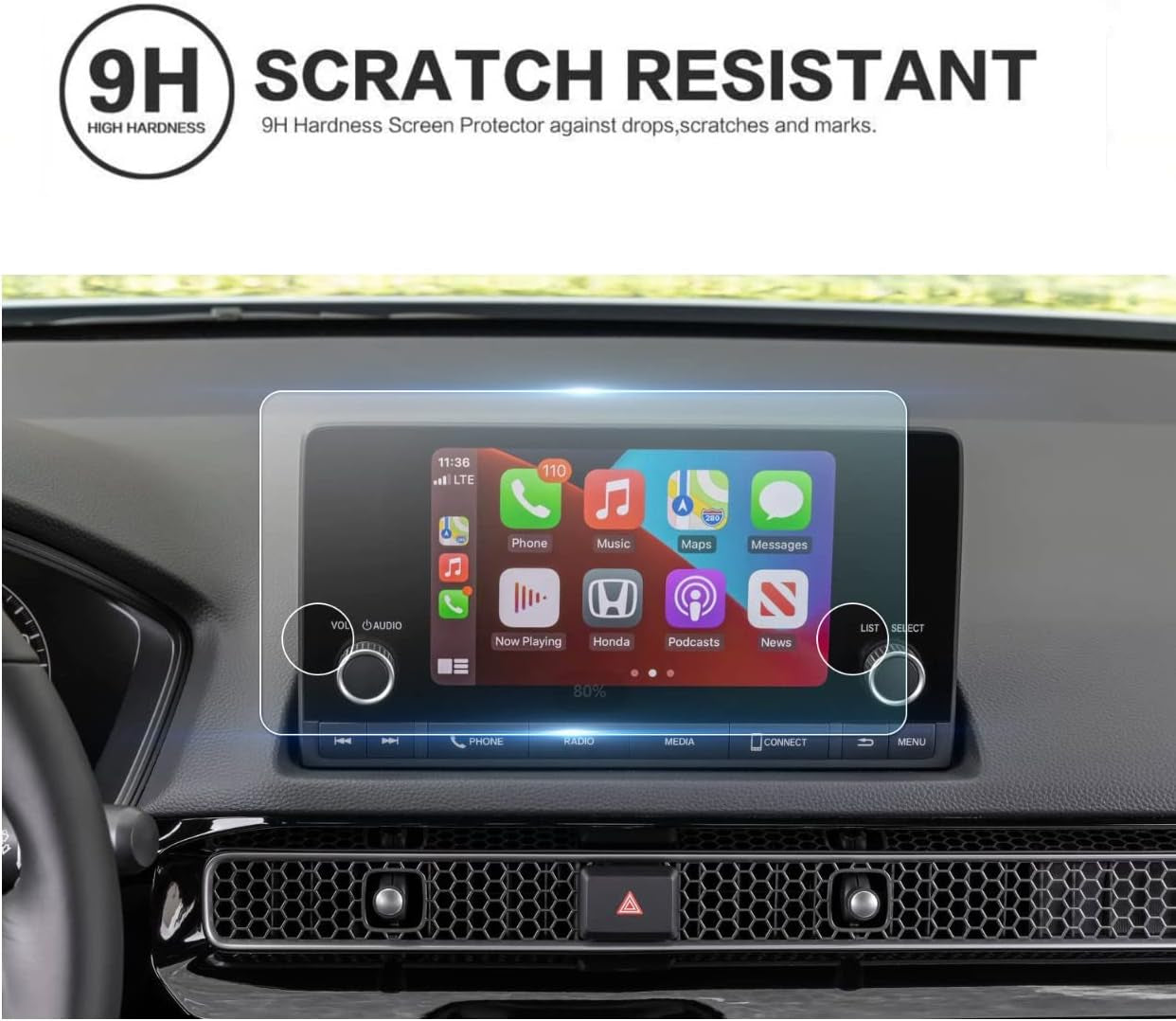 Screen Protector Compatible with 2022-2024 Civic,9H Hardness anti Scratch,Tempered Glass Screen Protector (7Inch)