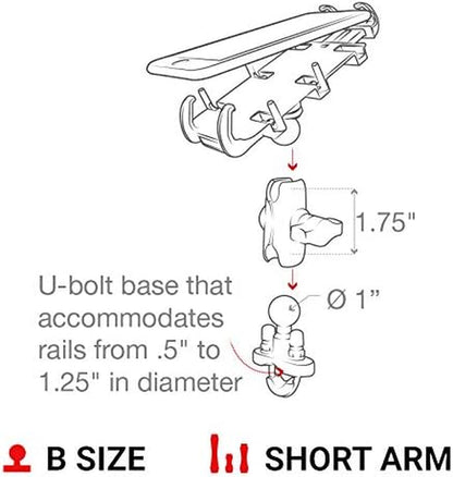 Quick-Grip Large Phone Mount with Handlebar U-Bolt Base RAM-B-149Z-A-PD4U with Short Arm for Motorcycle, ATV/UTV, Bike
