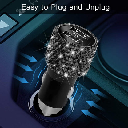 Dual USB Car Charger, 4.8A Output, Bling Crystal Diamond Car Decorations Accessories Fast Charging Adapter for Iphones Android Ios, Samsung Galaxy, LG, Nexus, HTC (Black)